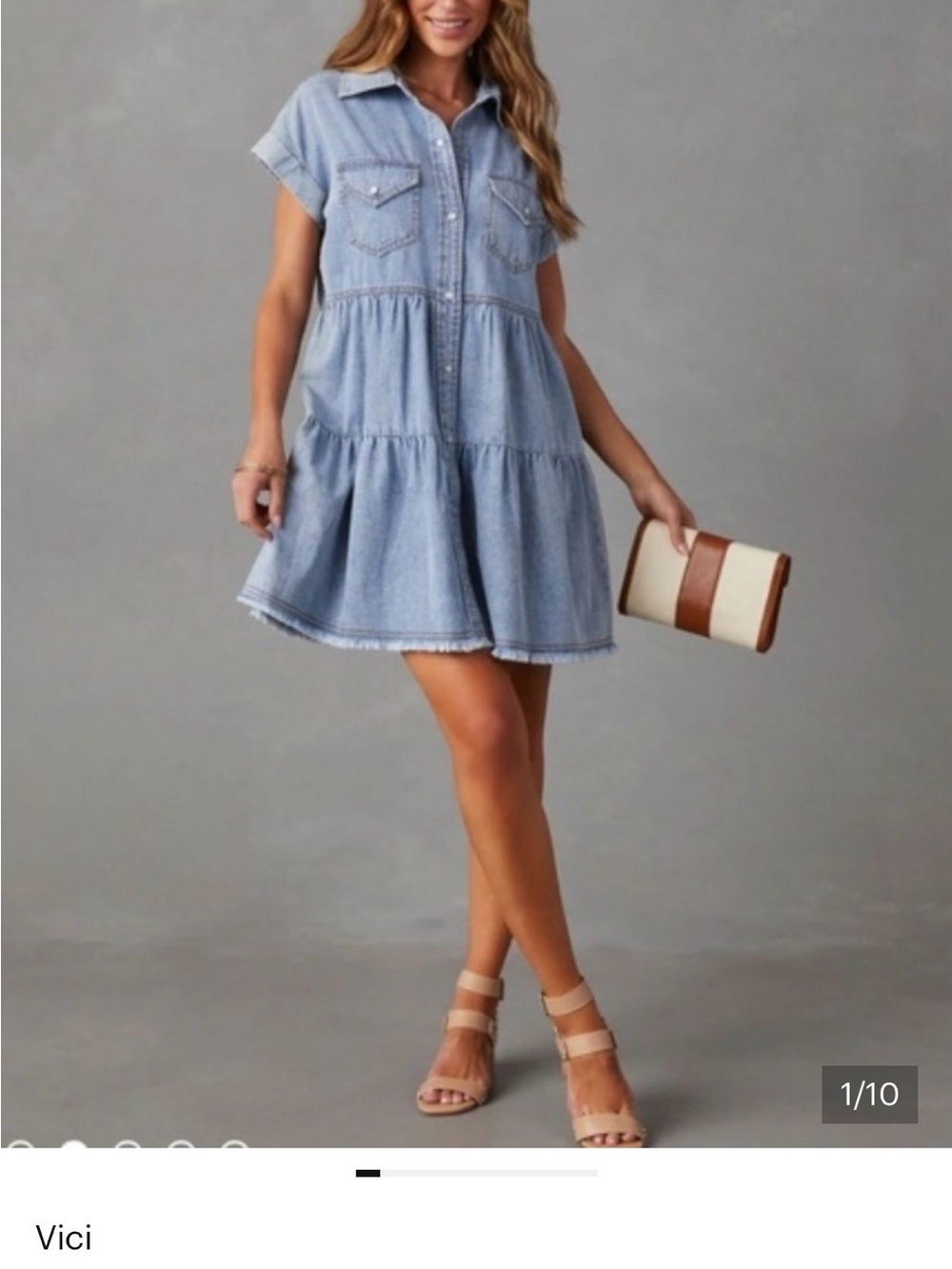 Vici Light Blue Denim Tiered Shirt Dress